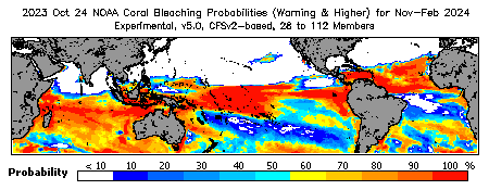 Current Bleaching Heat Stress Outlook Probability - Warning and higher