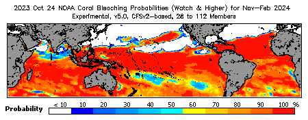 Current Bleaching Heat Stress Outlook Probability - Watch and higher