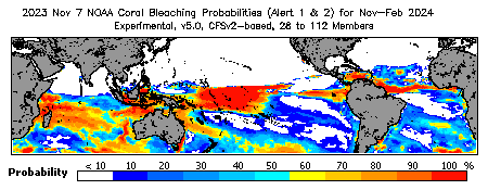 Current Bleaching Heat Stress Outlook Probability - Alert Levels 1 and 2