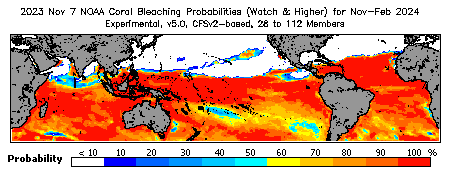 Current Bleaching Heat Stress Outlook Probability - Watch and higher