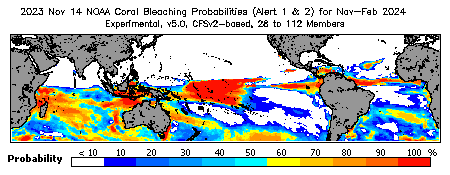 Current Bleaching Heat Stress Outlook Probability - Alert Levels 1 and 2