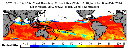 Current Bleaching Heat Stress Outlook Probability - Watch and higher