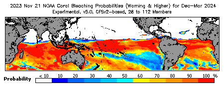 Current Bleaching Heat Stress Outlook Probability - Warning and higher