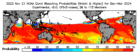 Current Bleaching Heat Stress Outlook Probability - Watch and higher