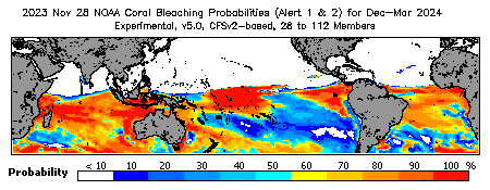 Current Bleaching Heat Stress Outlook Probability - Alert Levels 1 and 2