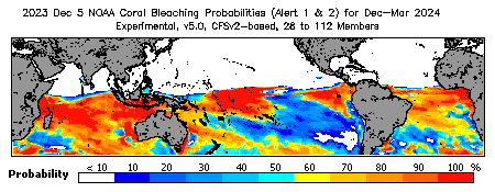 Current Bleaching Heat Stress Outlook Probability - Alert Levels 1 and 2