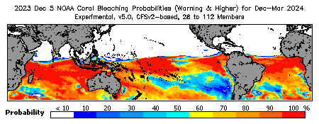 Current Bleaching Heat Stress Outlook Probability - Warning and higher