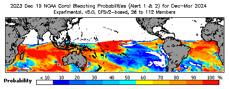 Current Bleaching Heat Stress Outlook Probability - Alert Levels 1 and 2