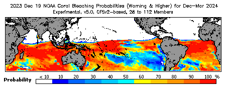 Current Bleaching Heat Stress Outlook Probability - Warning and higher