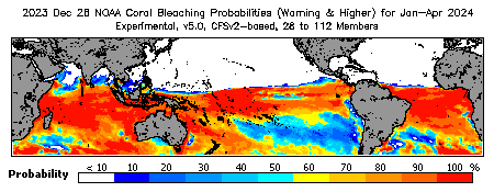 Current Bleaching Heat Stress Outlook Probability - Warning and higher