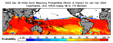 Current Bleaching Heat Stress Outlook Probability - Watch and higher