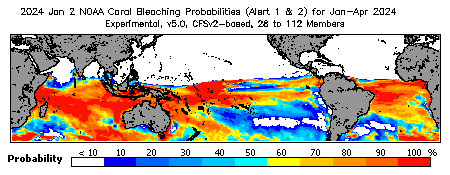 Current Bleaching Heat Stress Outlook Probability - Alert Levels 1 and 2