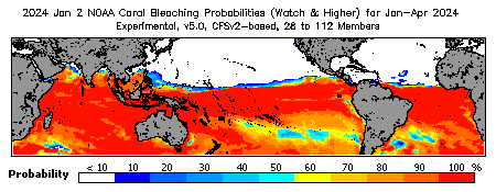 Current Bleaching Heat Stress Outlook Probability - Watch and higher