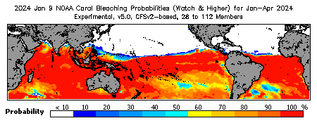 Current Bleaching Heat Stress Outlook Probability - Watch and higher