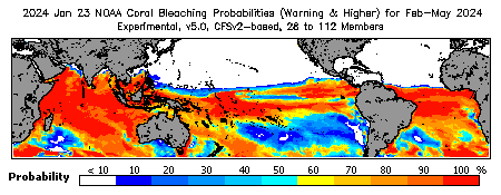 Current Bleaching Heat Stress Outlook Probability - Warning and higher