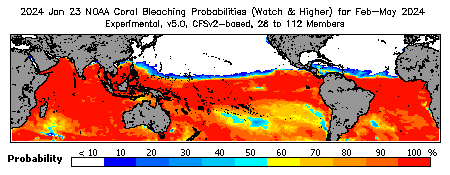 Current Bleaching Heat Stress Outlook Probability - Watch and higher