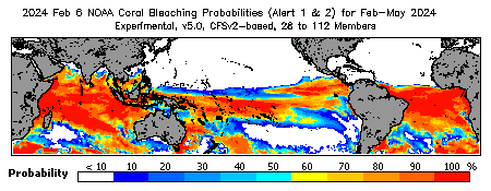 Current Bleaching Heat Stress Outlook Probability - Alert Levels 1 and 2