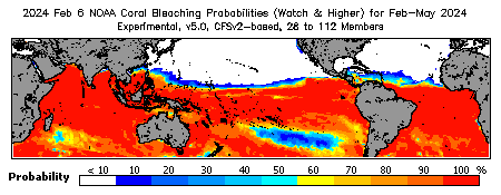 Current Bleaching Heat Stress Outlook Probability - Watch and higher