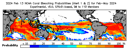 Current Bleaching Heat Stress Outlook Probability - Alert Levels 1 and 2