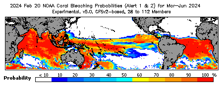 Current Bleaching Heat Stress Outlook Probability - Alert Levels 1 and 2