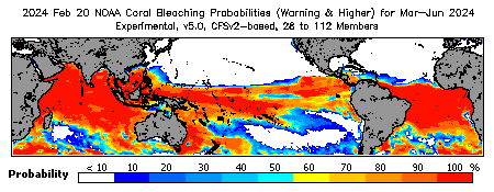 Current Bleaching Heat Stress Outlook Probability - Warning and higher