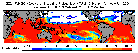 Current Bleaching Heat Stress Outlook Probability - Watch and higher