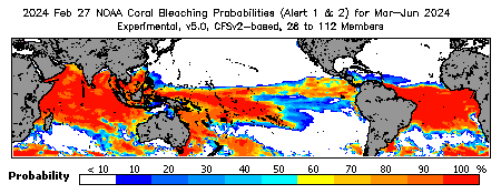 Current Bleaching Heat Stress Outlook Probability - Alert Levels 1 and 2