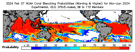 Current Bleaching Heat Stress Outlook Probability - Warning and higher