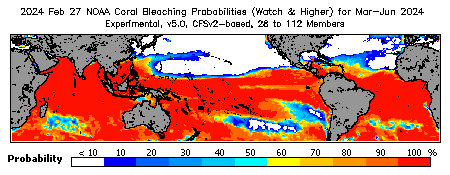 Current Bleaching Heat Stress Outlook Probability - Watch and higher