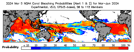 Current Bleaching Heat Stress Outlook Probability - Alert Levels 1 and 2