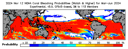 Current Bleaching Heat Stress Outlook Probability - Watch and higher