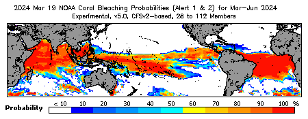 Current Bleaching Heat Stress Outlook Probability - Alert Levels 1 and 2