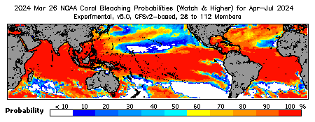Current Bleaching Heat Stress Outlook Probability - Watch and higher