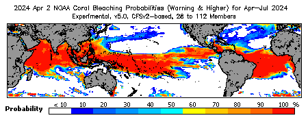 Current Bleaching Heat Stress Outlook Probability - Warning and higher