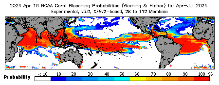 Current Bleaching Heat Stress Outlook Probability - Warning and higher