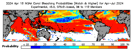 Current Bleaching Heat Stress Outlook Probability - Watch and higher