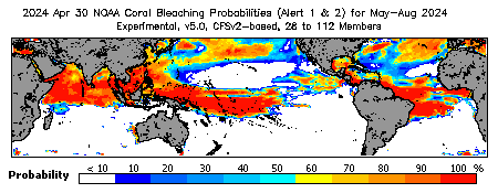 Current Bleaching Heat Stress Outlook Probability - Alert Levels 1 and 2