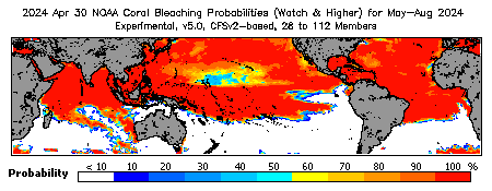 Current Bleaching Heat Stress Outlook Probability - Watch and higher