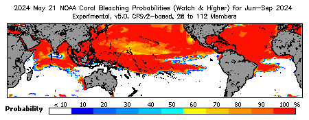 Current Bleaching Heat Stress Outlook Probability - Watch and higher