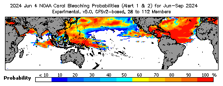 Current Bleaching Heat Stress Outlook Probability - Alert Levels 1 and 2