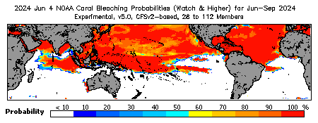 Current Bleaching Heat Stress Outlook Probability - Watch and higher