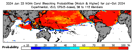 Current Bleaching Heat Stress Outlook Probability - Watch and higher