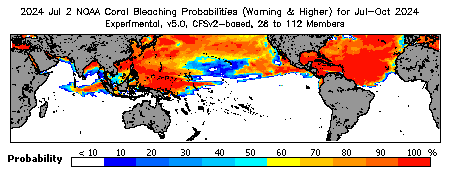 Current Bleaching Heat Stress Outlook Probability - Warning and higher