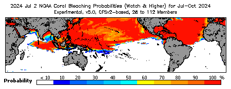 Current Bleaching Heat Stress Outlook Probability - Watch and higher