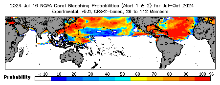 Current Bleaching Heat Stress Outlook Probability - Alert Levels 1 and 2