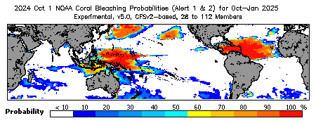 Current Bleaching Heat Stress Outlook Probability - Alert Levels 1 and 2