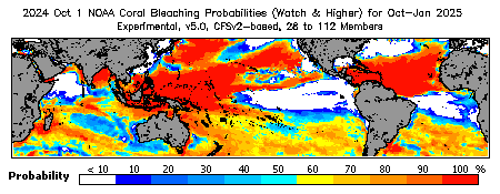 Current Bleaching Heat Stress Outlook Probability - Watch and higher
