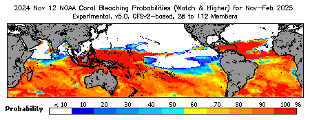 Current Bleaching Heat Stress Outlook Probability - Watch and higher
