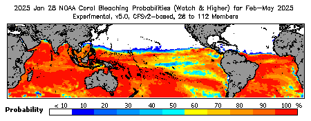 Current Bleaching Heat Stress Outlook Probability - Watch and higher