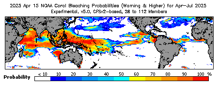 Current Bleaching Heat Stress Outlook Probability - Warning and higher